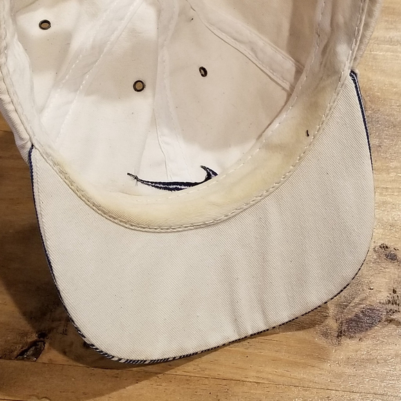 Vintage Nike Hat Cap White Blue Swoosh Made USA Snapback Striped Bill - Picture 7 of 10